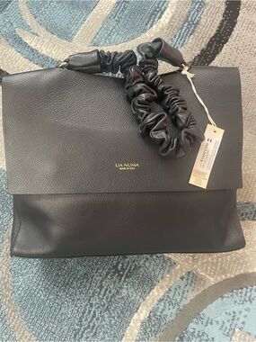 LIA NUMA Leather Shoulder Bag with Ruched Handle Italy